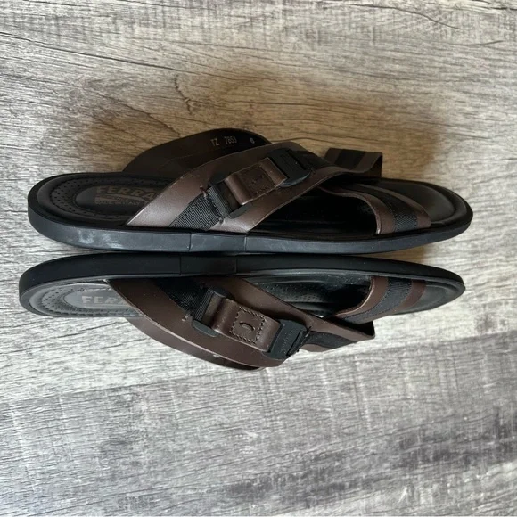 Salvatore Ferragamo Tolis Two-Tone Crisscross Sandals Brown Black Size 6